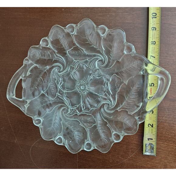 Vintage Wild Rose Platter w/2 Handles Indiana Glass Co. Clear Pressed Glass - Picture 4 of 5